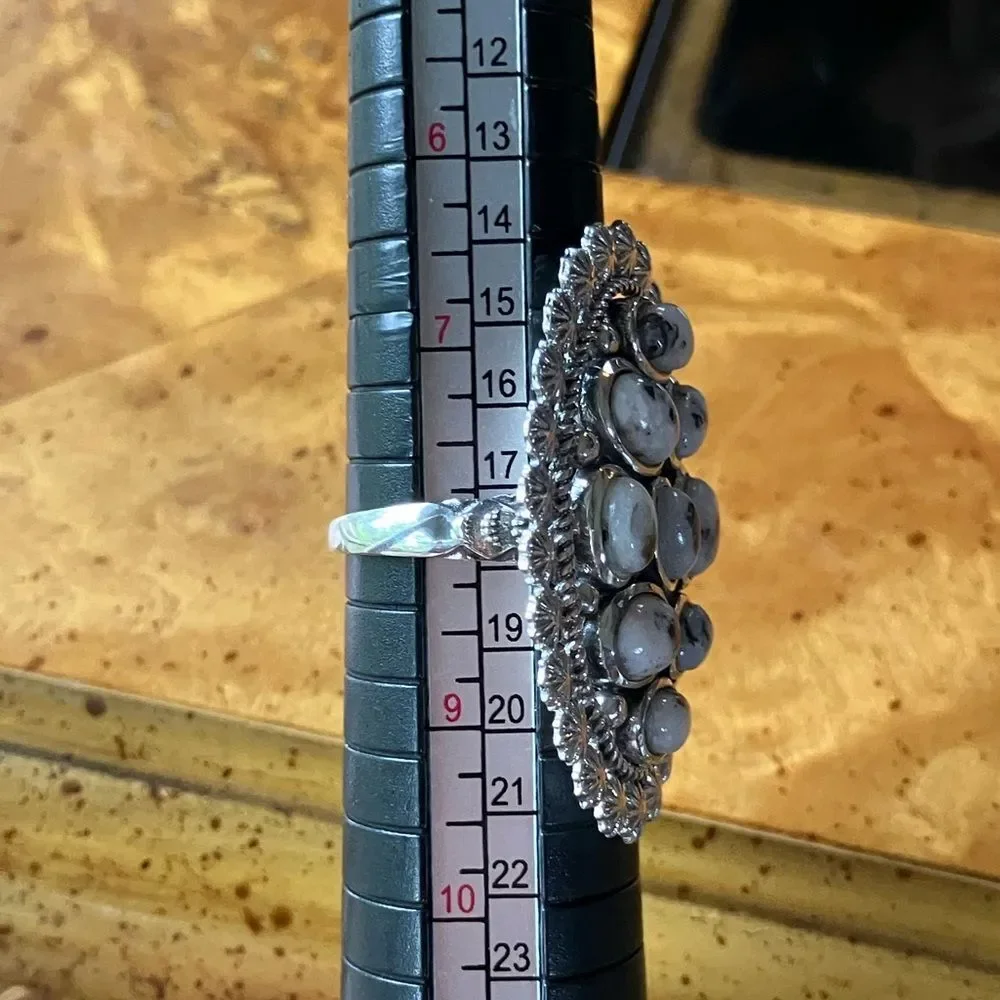 White Buffalo Sterling Silver Statement Ring Size 8